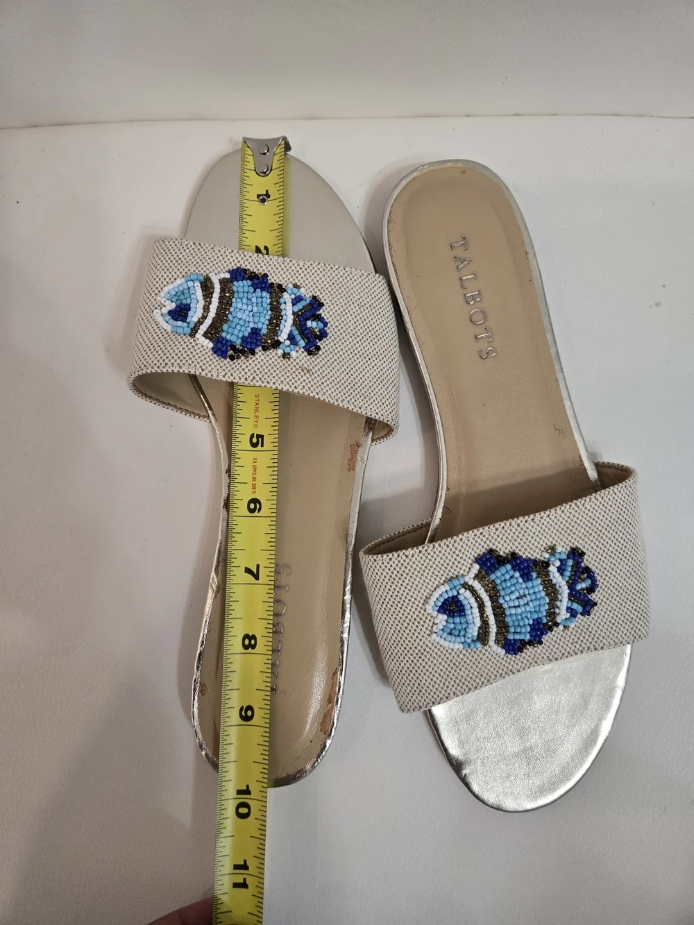 TALBOT'S Turquoise Cobalt Blue BLING Fish Sandals Slides Shoes Sz 7.5